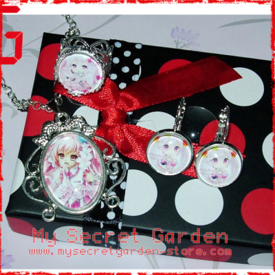 Vocaloid Sakura Miku Hatsune 初音ミク anime Cabochon Gift Set ( Ring, Earrings, Necklace )